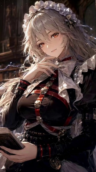 图书馆银发女仆美少女