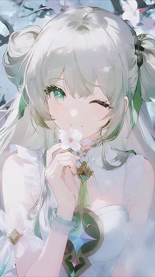 樱花树下俏皮少女