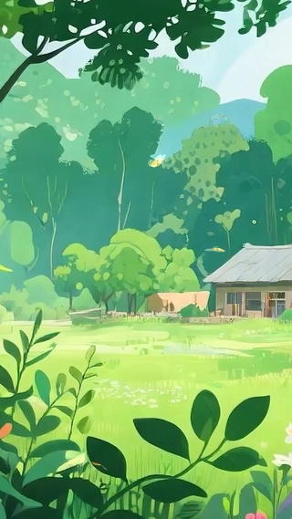 护眼绿景树木房屋