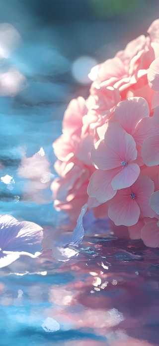 超治愈流水落花 粉紫绣球