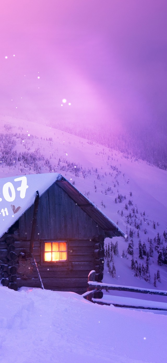 4K唯美治愈晚霞雪山小屋