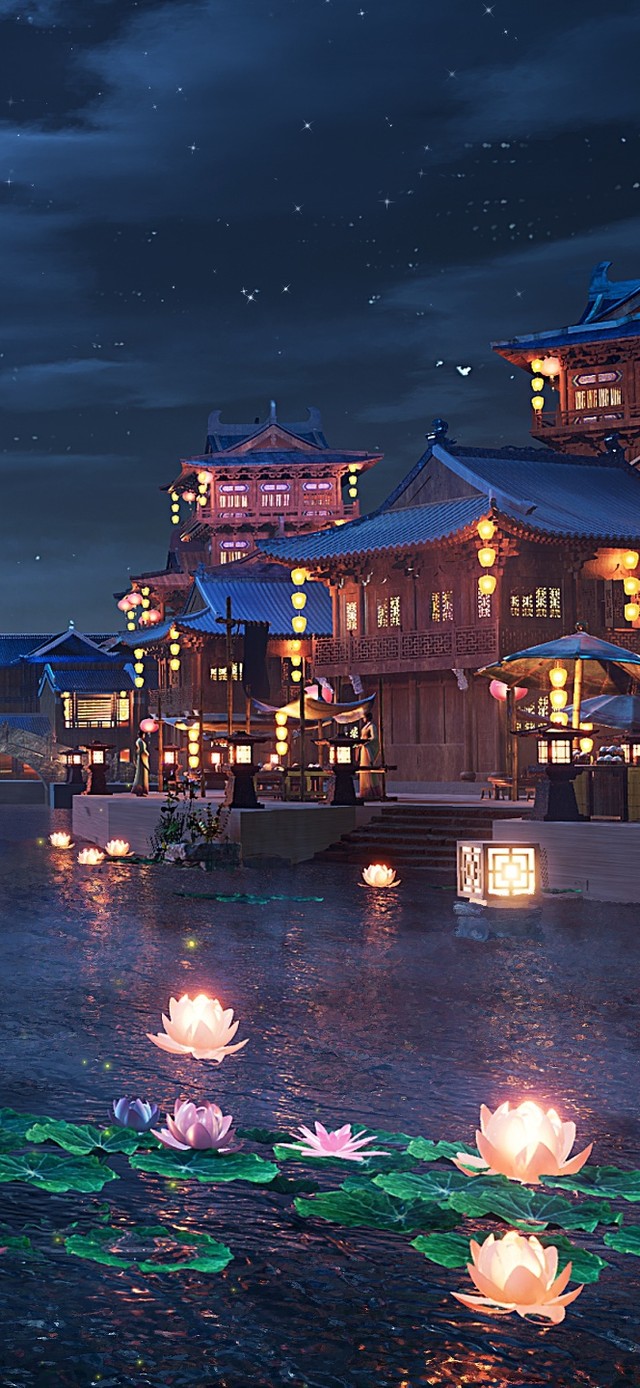 古风夜晚古城