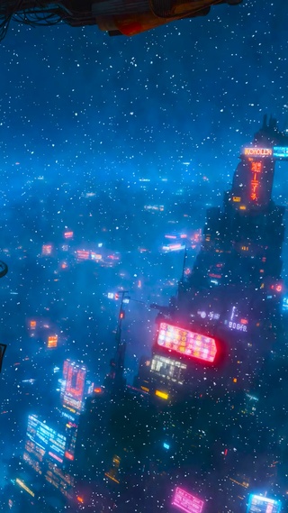未来城市雪夜阁楼