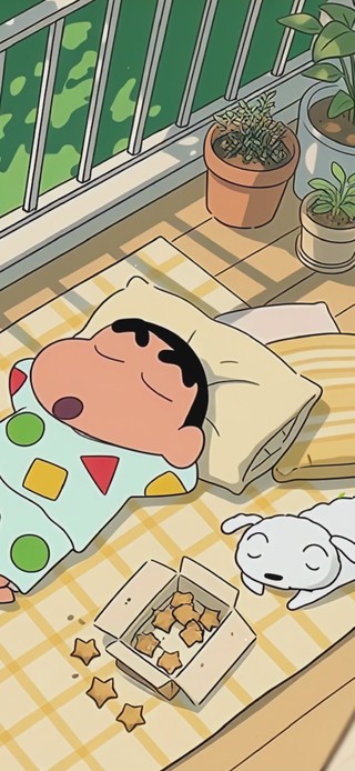 阳台小憩的小新和小白