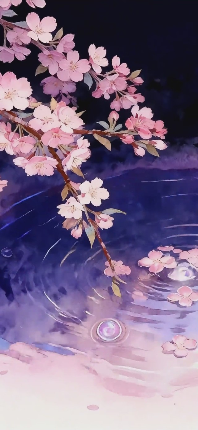 夜樱水韵涟漪
