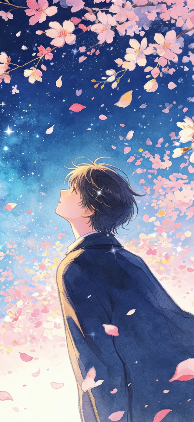 花漾壁纸|樱花雨下的温柔背影