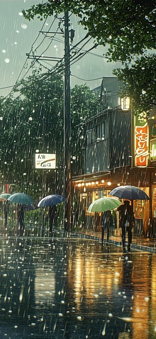雨滴下的城市