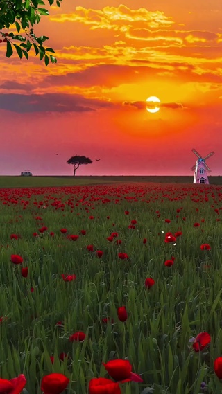 花海 夕阳西下