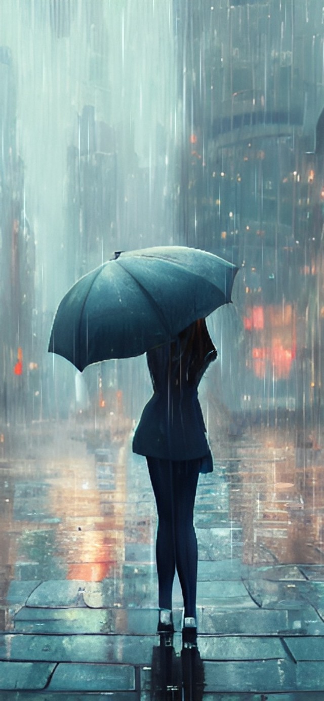 下雨的城市撑伞的女孩