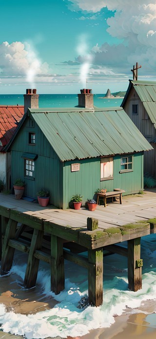 海边栈道小屋