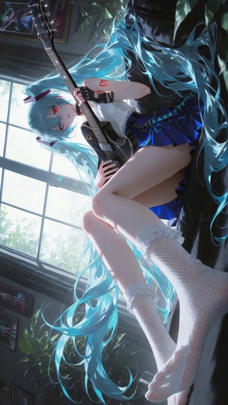 窗边弹吉他的少女miku