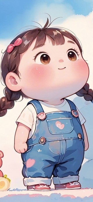 抬头有光的呆萌小女孩