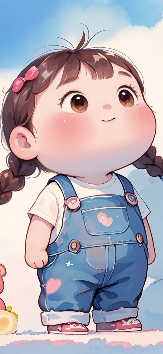 抬头有光的呆萌小女孩