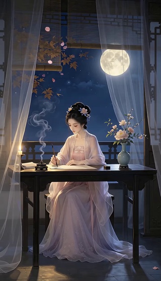 古风月下夜读