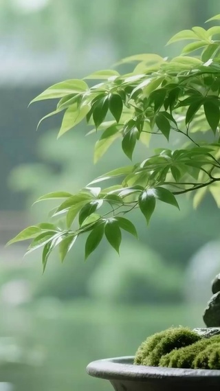 雨天护眼绿景树木
