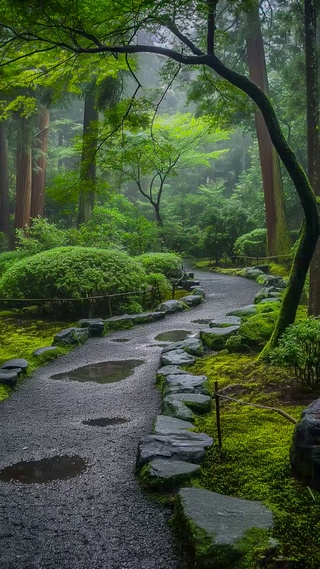 幽静雨天树林小路