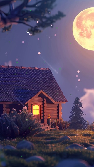 护眼夜景树木房屋