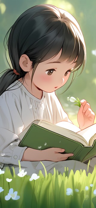 看书和小女孩