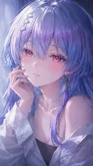 雨天窗边紫发红瞳少女