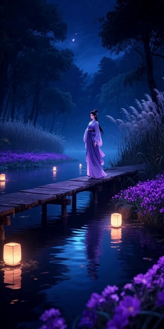 木桥河灯