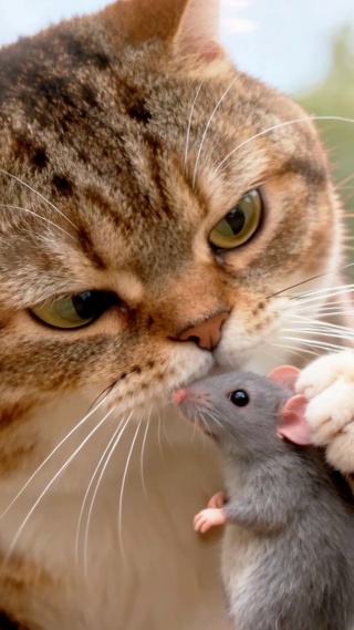 倒霉老鼠被土猫抓住戏耍一脸惊恐