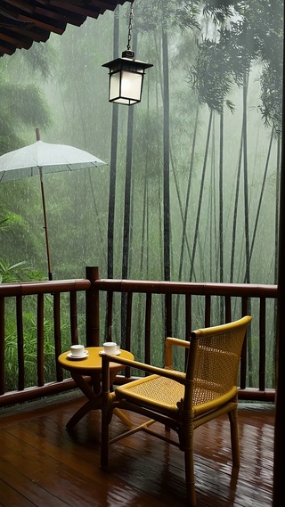 唯美竹林雨景