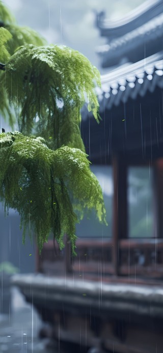 4K古风小院观雨