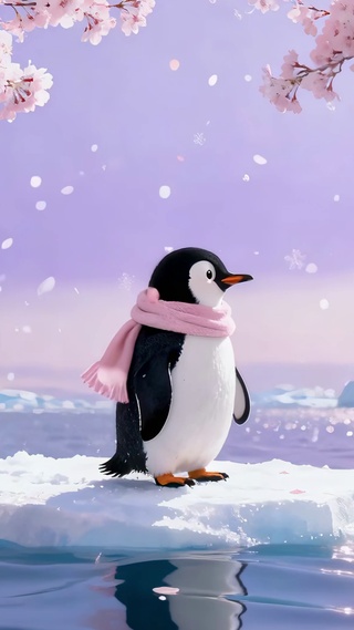 极地奇幻樱花企鹅
