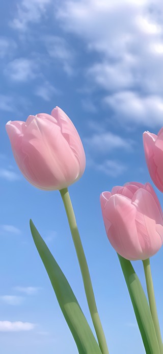 蓝天下的郁金香