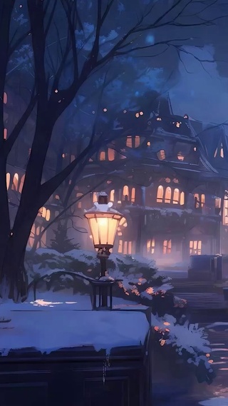 夜景雪景城市河流