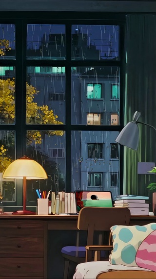 雨夜温馨书房