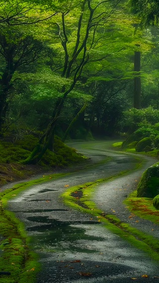 幽静雨天绿林小路