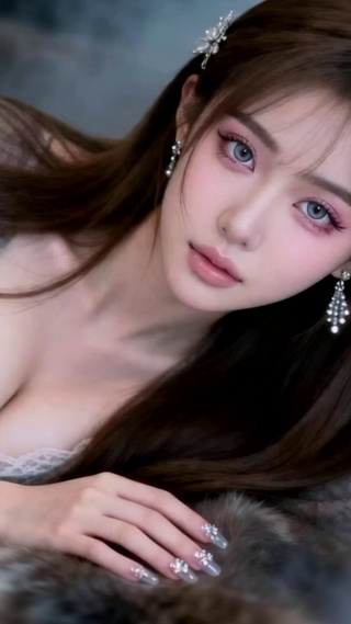 毛皮毯子上的唯美女孩