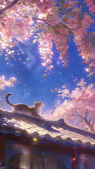 檐猫拾春光-无缝循环