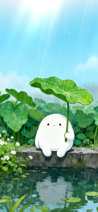 雨天池塘边的治愈团子