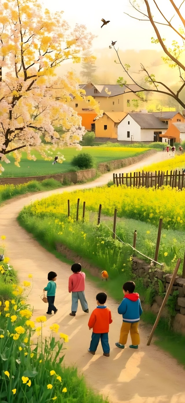 怀旧风童年乡村春游光景