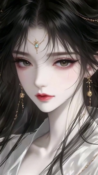 古风黑白水墨少女