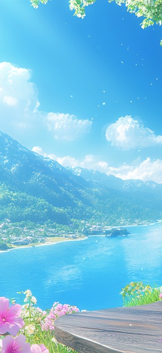 惬意湖景蓝天