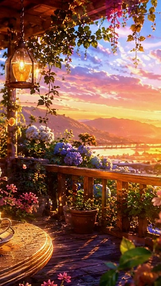 花海日落阳台