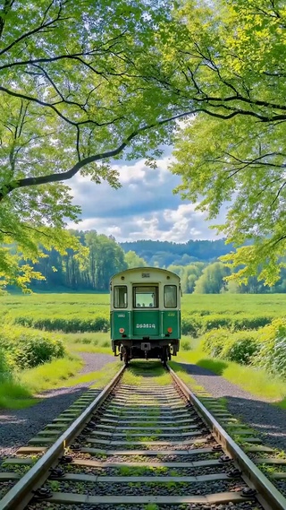 绿野林间小火车治愈风景