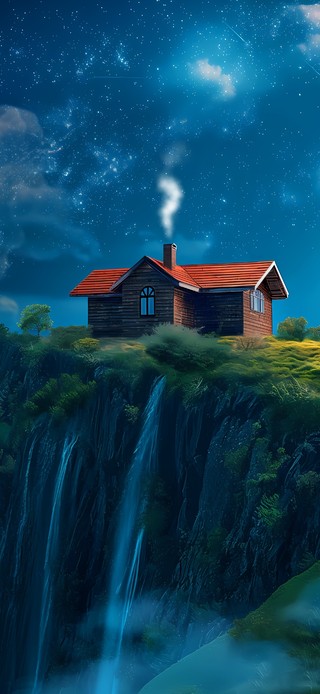唯美星空下小屋