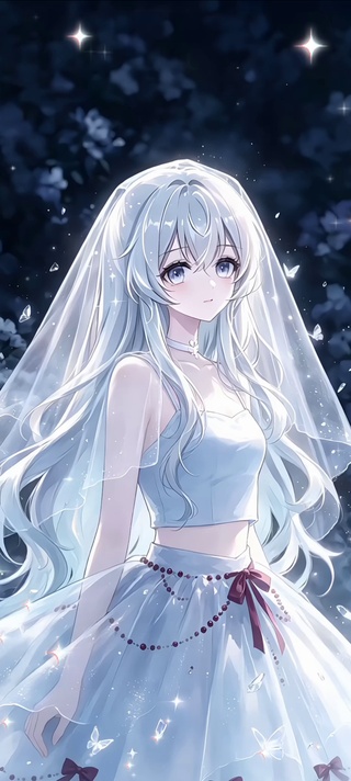 全屏蝶舞星夜蓝裙少女