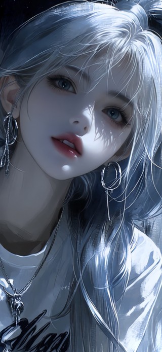 俏皮白发马尾女孩