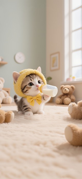 萌宠猫咪喝奶