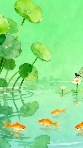 夏天池塘带鱼屏