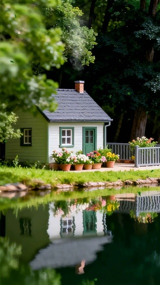 安逸生活房子绿树景色