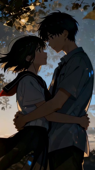 夕阳林间校服动漫恋人的时光密语