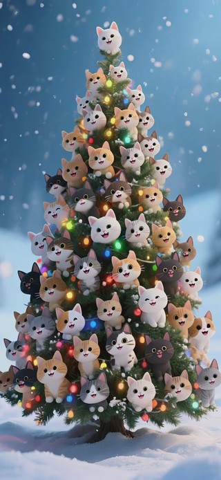 雪下圣诞猫树树M