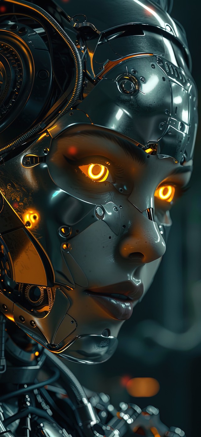 未组装完成的女机器人特写