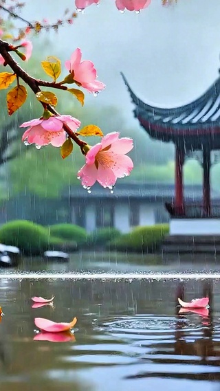 治愈桃花小雨4K